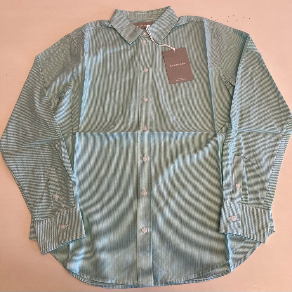 Everlane Mint Green And White Striped Cotton The Relaxed Oxford Shirt Size 0 NWT